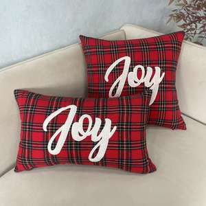 Wholesale Woven Foam Fluffry Christmas Plaid <b>Throw</b> <b>Pillow</b> 12"x20" Washable Holiday <b>Decor</b> - Product Image 5