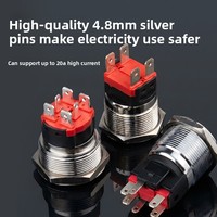 Interrupteur à bouton-poussoir en métal 22/25 mm, courant élevé 20A 250V, auto-bloquant, réinitialisable, avec voyant LED, étanche, alimentations haute puissance