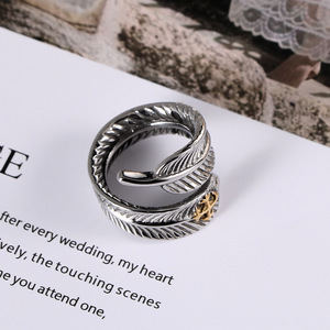 Vintage <b>Titanium</b> Steel Feather <b>Ring</b> Men's Asymmetrical Design SA997 Jewelry Gift - Product Image 2