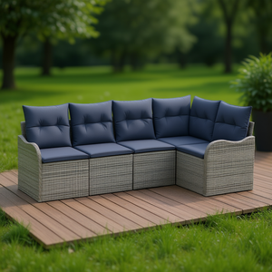 Conjunto de Sofá de Jardín de Ratán Sintético Gris, 6 Plazas, Muebles de Exterior Resistentes a la Intemperie, Diseño Contemporáneo - Product Image 2