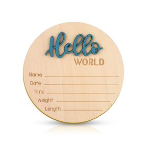 Insegna in Legno 'Hello World' per Neonati, Cartello di Benvenuto, Annuncio Nascita, <span class=keywords><strong>Nome</strong></span> del Bambino - Product Image 2