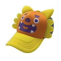Gorra de camionero de malla de poliéster de 5 paneles para niños con diseño de monstruo de dibujos animados personalizado, gorra de béisbol infantil con orejas de animal impresas y bordadas