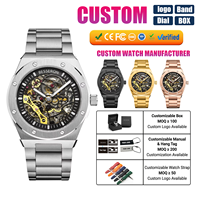 Montre chronographe automatique mécanique MIYOTA personnalisée OEM de luxe avec verre saphir lumineux gravé, en acier inoxydable, pour affaires et mode, 5 ATM