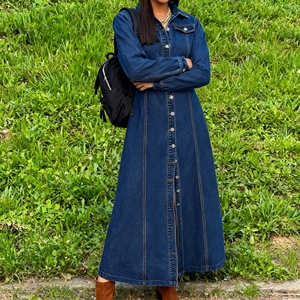 เดรสยีนส์ทรงโค้ทแบบติดกระดุม แขนยาว สำหรับผู้หญิง รุ่นใหม่ แฟชั่น - Product Image 4