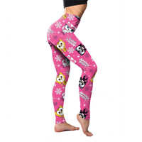 Pink Cat Print Polyam and Spandex Yoga Legging for Women
