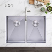 Évier de cuisine rectangulaire double bac en acier inoxydable brossé fait main 29" x 20" pour installation sous plan, design moderne