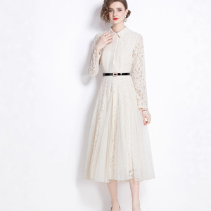 ชุดเดรสคลุมเข่าลูกไม้สไตล์วินเทจปักลายดอกไม้สไตล์ใหม่สำหรับผู้หญิงกระโปรงบานใหญ่เหนือเข่า - Product Image 3