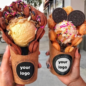 Porta Cono per Waffle Triangolare da Asporto in <span class=keywords><strong>Carta</strong></span> Crespata Biodegradabile con Logo Personalizzato Stampato, Design Colorato a Basso Prezzo - Product Image 5
