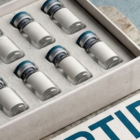 Boîte rigide personnalisée avec couvercle et base blancs, logo estampé à chaud or, pour flacons de peptides (10 flacons), soins personnels, plastique