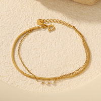 Bracelet N&S en acier inoxydable plaqué or 18 carats avec double couche de zircons et chaîne serpent pour femme, bijoux de mode de luxe léger, vente en gros