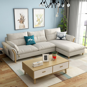 Nordic Living Room Corner Fabric <b>Sofa</b> Removable Washable Latex Solid Wood Combination <b>Sofa</b> For <b>Small</b> Home - Product Image 4