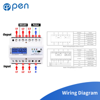 RS485 220/380V 5-100A 3 phases 4 fils DIN Rail compteur d'énergie moniteur de facteur de puissance numérique avec affichage de la fréquence du courant de tension