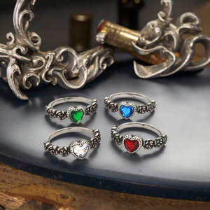 कारखाने की कीमत विंटेज चांदी स्टेनलेस स्टील रंगीन दिल के आकार की हीरे की अंगूठी, शादी और महिलाओं के लिए सगाई गहने - Product Image 6