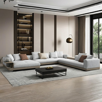 Ensemble de canapés en tissu et cuir de conception italienne, grand sectionnel modulaire en forme de L, simple, capitonné, pour hôtels, cadre en bois mousse