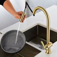 Robinet de cuisine contemporain à poignée unique en or brossé avec arc haut en acier inoxydable, mélangeur à un trou