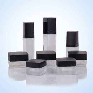 Sang Trọng Vuông Tre Nắp Acrylic Màu Hồng Đen Chum Mỹ Phẩm Kem Đóng Gói Chai PET Bộ 8Oz Nhựa Frosted Mỹ Phẩm Jar - Product Image 2