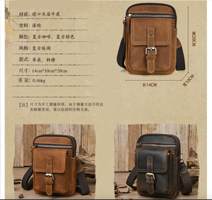 AndoBag Sac banane rétro en cuir Crazy Horse pour homme, sac à bandoulière en cuir de vachette pour téléphone 6,7 pouces, sac messager croisé - Product Image 3