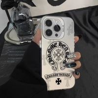 Coque de téléphone tendance à motif de dessin animé pour iPhone 17/16/15/14/13/12/11/Pro/Pro Max/Plus, étui rigide antichoc double couche à motif croisé argenté