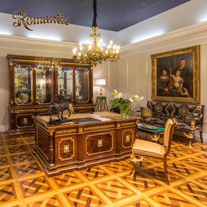 طقم أثاث مكتبي فاخر بأسلوب فرنسي من الخشب الصلب عالي اللمعان، طقم مكتب وكرسي كلاسيكي أمريكي - Product Image 1