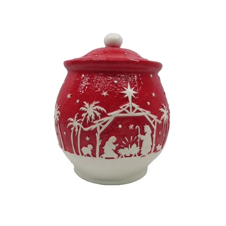 Handgemalte Keramik Urlaub Weihnachten Krippe 12 "Footed Cookie Jar