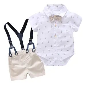 Gentleman Little Dinosaur Print Infant Romper Suit 2 Piece Top+ Shorts Boys Clothing Sets