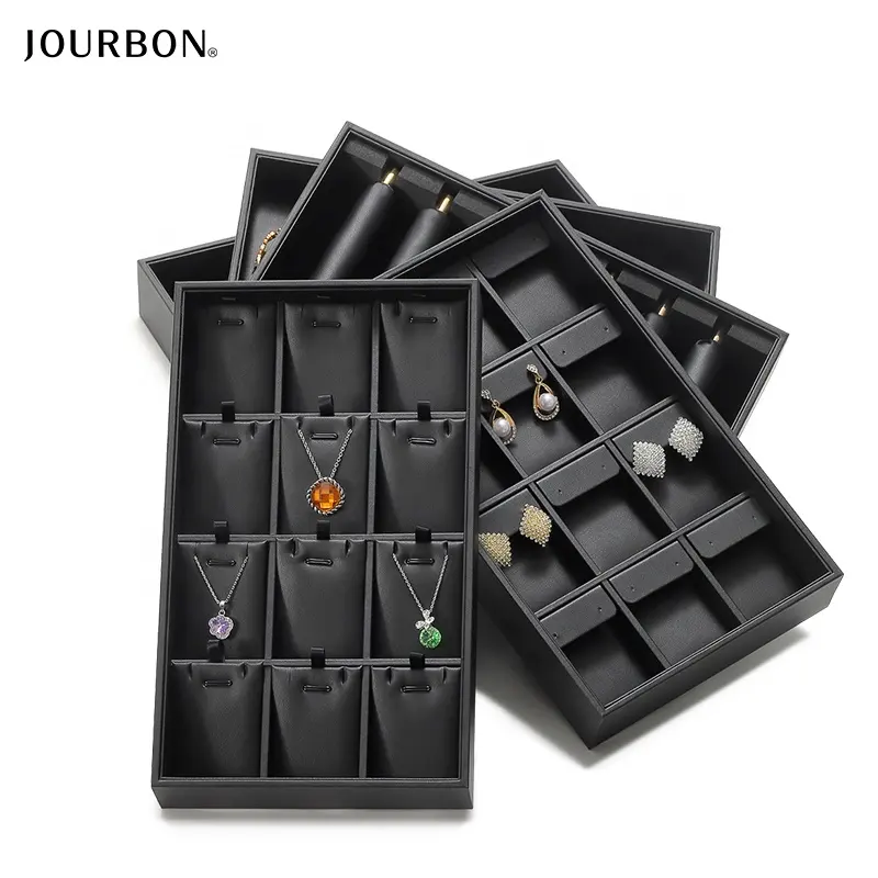 PU Leather bracelet necklace blank pendant retail jewelry display tray jewelry box