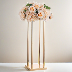 Centro di decorazione per matrimoni colonna di pace rettangolo alto in metallo dorato centro di fiori per la tavola di nozze - Product Image 4