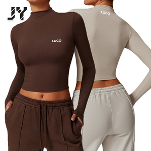 T-shirt sportiva a maniche lunghe abbigliamento Fitness in maglia per l'asciugatura rapida da <span class=keywords><strong>donna</strong></span> Yoga Pilates da corsa e abbigliamento sportivo Casual - Product Image 1