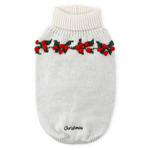 Sweater Hewan Peliharaan Gaya Natal Rajutan Sweater Anjing Kucing Pola 3D EMB Holly Red Berry Ramah Lingkungan untuk Pesta Liburan Natal - Product Image 2