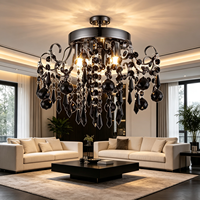 Plafonnier moderne de luxe en laiton antique avec cristaux, détails en cristal facetté, hauteur réglable, pour salon central