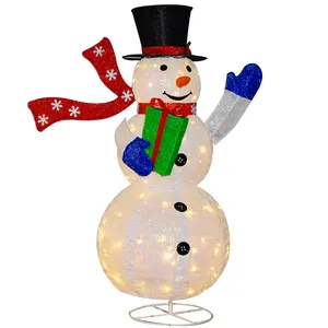 Draagbare Kerst Vouwen Decoratie Levert Lichtgevende Pvc Pop Up Inklapbare Sneeuwpop Kerstman Voor Holiday Garden Decor