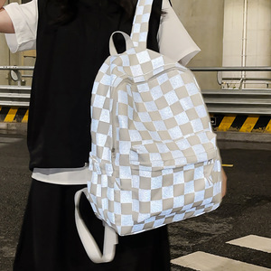 Student <b>Backpack</b> Checkerboard Pattern Large Capacity Unisex For Middle <b>School</b> High <b>School</b> University Students Spring 2025 - Product Image 2