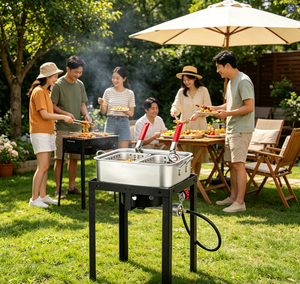 เตาทอดปลาสำหรับใช้งานกลางแจ้ง ระดับพาณิชย์ 58000 บีทียู ความจุ 18 ควอร์ต ใช้แก๊สโพรเพน พร้อมตะกร้า 2 ใบ และฝาปิด เหมาะสำหรับการตั้งแคมป์และงานปาร์ตี้ในสวนหลังบ้าน - Product Image 4