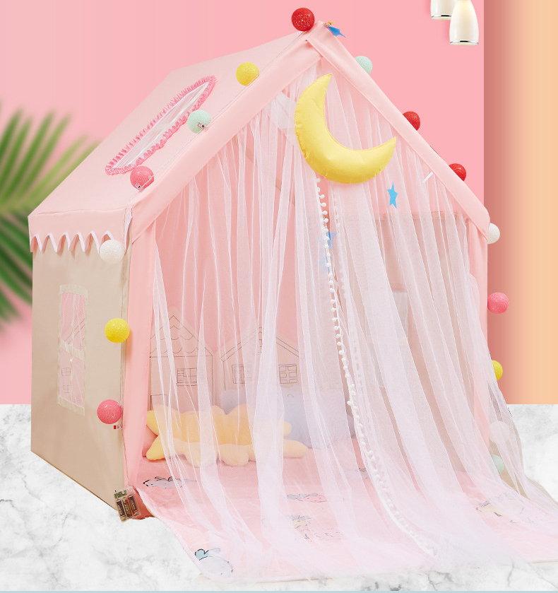 Customized Logo Girls Playhouse Outdoor Camping Tent 110CM Baby Princess Castle Tent With Lights