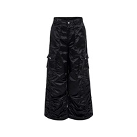 Pantalon décontracté pour homme, printemps, noir, velours déstructuré, design mécanique, jambe large, polyester, respirant, anti-froissement, plissé, multi-poches