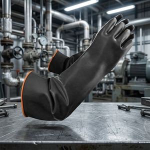 Gants en caoutchouc résistants aux produits chimiques industriels, noirs, antidérapants, durables, avec manchette de sécurité, stériles, 35 cm - Product Image 3