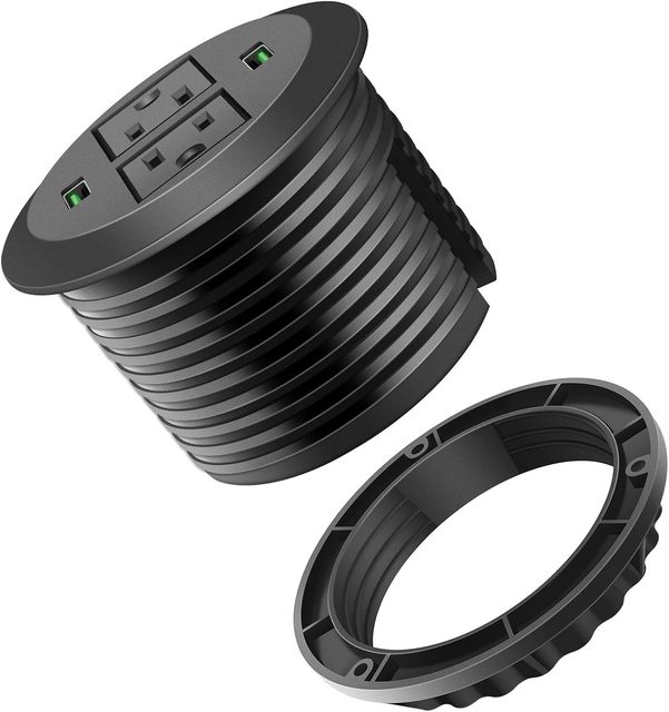 3 Inch Round Desk Power Grommet Power Strip With USB Port 12A Power Socket for Home Office Tabletop