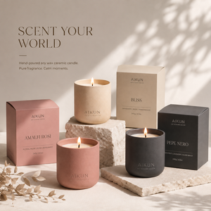 Bougie artisanale en cire de soja céramique écologique AIKUN, cadeau d'aromathérapie, boîte cadeau, souvenir d'anniversaire, décoration, ornements - Product Image 1