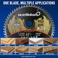 Lame de scie à bois Welldon TCT, lame de scie circulaire à pointe en carbure, disque de coupe pour le travail du bois