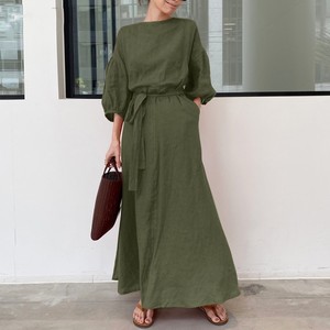 Ropa musulmana Mujer Dubai <span class=keywords><strong>Abya</strong></span> Vestido de gasa con mangas largas y cuello redondo Vestidos Cinturón/ - Product Image 3