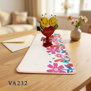 Meilleure Vente : Carte de Vœux en Papier Hanoi Faite à la Main, Style Amour, Découpe Laser 3D, Motif Couple Abeilles, Cadeau Artisanal, Logo Couleur Personnalisé - Product Image 2