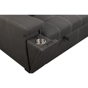 Set di Divani in Pelle Effetto Pietra per Soggiorno Europeo, <span class=keywords><strong>Divano</strong></span> a L con <span class=keywords><strong>Letto</strong></span> Estraibile e Tavolino da Caffè Integrato - Product Image 5