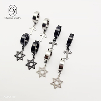 Clips d'oreille élégants anti-décoloration en forme de croix hexagramme, sans perçage, pour hommes, design créatif, boucles d'oreilles en acier inoxydable, bijoux d'oreille, vente en gros