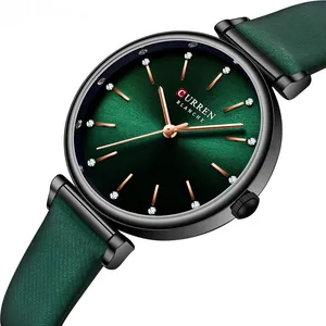 2022ブランドCURREN9081高級レディースウォッチファッションレザーブレスレットレディ腕時計レトロリトルグリーンチャーミングウォッチ