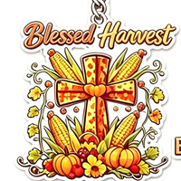 Porte-clés personnalisé en acrylique motif dessin animé de Thanksgiving, récolte d'automne, croix, dinde, citrouille, breloque de sac pour cadeaux de fête