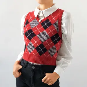 Gilet maglione Argyle Vintage con scollo a V personalizzato senza maniche a quadri a maglia maglia maglia maglia maglia maglia maglia maglia maglia maglia gilet maglioni