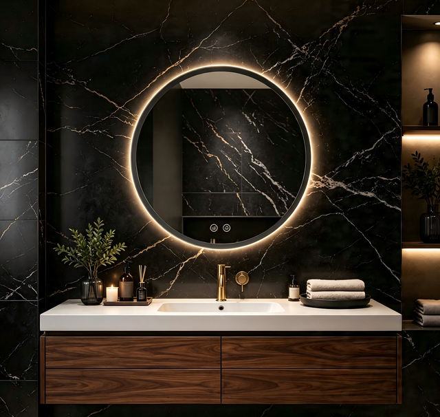 Backlit LED Smart Bathroom Mirror Touch-sensitive Defogging Black Frame IP65 Rated 3-Year Warranty for Villas Gyms Apartments
