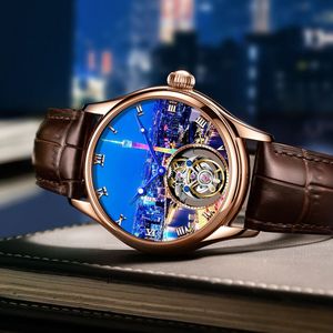 Montre Tourbillon OEM Personnalisée avec Cadran Paysage Urbain et Verre Saphir - Product Image 3