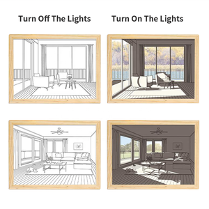 Art Peinture Design Lampe de Table Rectangle Bois Cadre <span class=keywords><strong>Photo</strong></span> LED 3 Couleurs Intérieur Chambre Chevet Décor Bureau Veilleuse Avec Interrupteur - Product Image 4