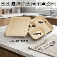 Boîte plate en papier jetable, imperméable et réutilisable, à 3-4 compartiments, pour bento, repas à emporter, nouilles et chewing-gum